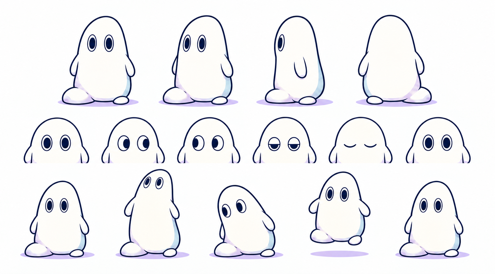 Machibouke 6-state official expression and pose sheet